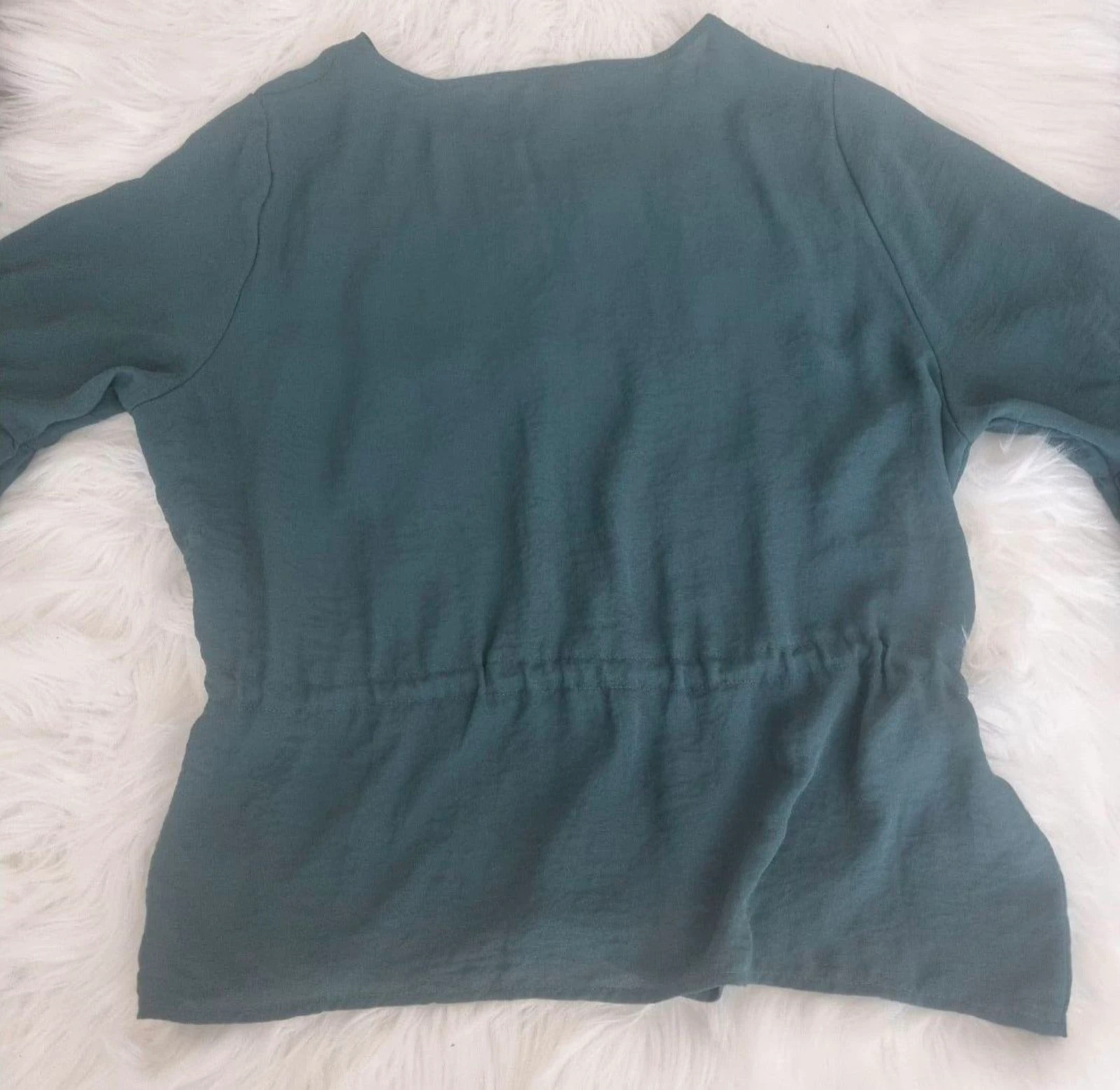 ONLY blusa verde oscuro con mangas abullonadas y cordón en la cintura / top peplum talla M – photo 7